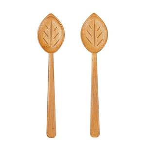 Food Grade <b>Wooden</b> Salad Server Cutlery Set With Leaf <b>Engraving</b> Design Salad Server Set Wholesale Kitchenware Accessories - Product Image 1
