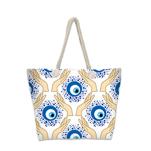 Nouveau Sac à Bandoulière Écologique Fait Main Tendance Grande Capacité Sac de Plage Motif Evil Eye Couleur Unie Ouvert Pratique Voyage - Product Image 6