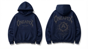 Dark <b>Navy</b> Hoodie <b>Men's</b> Distressed Oversized Hoodie Streetwear Heavyweight Cotton <b>Fleece</b> Pullover Print Raw Hem Casual Sweats - Product Image 3