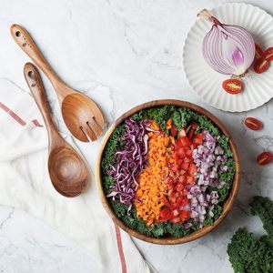 Vente chaude bol à salade en bois d'acacia avec ensemble de serveurs bol en bois de haute qualité avec cuillère pour salades de fruits et décoration - Product Image 3
