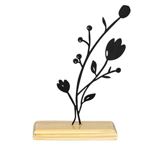 Figurine de fleur en métal noir accrocheur sur base en bois objet de table moderne ajoute un style artistique vibrant - Product Image 5