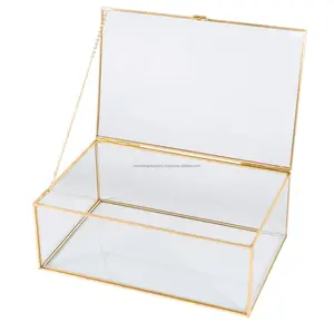 Glass Keepsake Box with Hinged Lid for Women and Girls Suitable for Storage Jewelry Trinkets Flowers n More Vintage Brass Frame