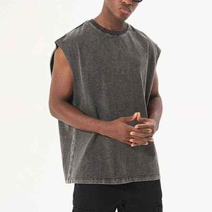 Alta calidad 280 GSM algodón de gran tamaño trabajo Sun-Faded ácido lavado Boxy recortado camisetas sin mangas transpirable diseño de logotipo personalizado - Product Image 3