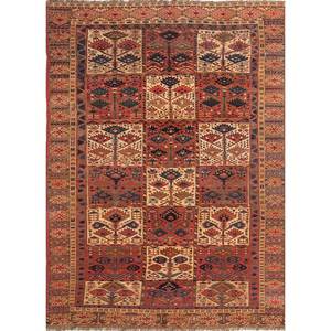 Alfombras de Lana Anudadas a Mano Kiaan de Gran Tamaño, Rectangulares de 9x12, con Patrón Geométrico Abstracto para Entrada, Pasillo, Modelo Paem-174, Rojo Naranja - Product Image 1