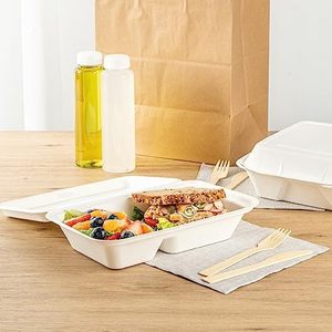 Contenant biodégradable à 2 compartiments pour aliments de restauration rapide, durable, canne à sucre, bagasse, plat en papier jetable, couvercle de boîte alimentaire compostable - Product Image 1