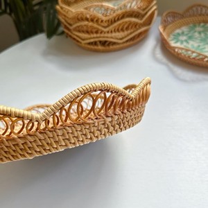 Décor à la maison plateau en rotin combinant nacre décoratif rotin plateau de service affichage thé assiette de fruits fabriqué au Vietnam - Product Image 4