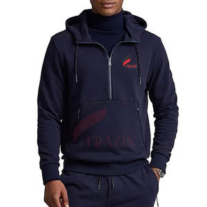 เสื้อฮู้ดดี้ผู้ชายคุณภาพสูง ซิปครึ่งตัว ผ้าฝ้าย 100% สีพื้น สำหรับฤดูหนาว ขายส่งจากโรงงาน รับออกแบบตามสั่ง - Product Image 1