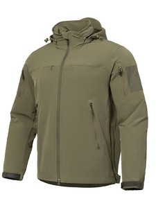 Men's Tactical <b>Fleece</b> Stand Collar Hooded Zipper Winter Waterproof Windproof Outdoor <b>Work</b> Jacket with Pockets Customizable Logo - Product Image 3