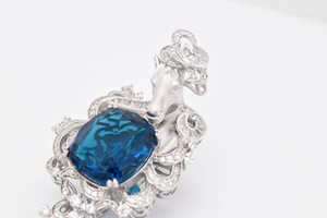 เข็มกลัดหรูหรารูปม้าสีฟ้าเพทายสีเงิน925วินเทจ - Product Image 4