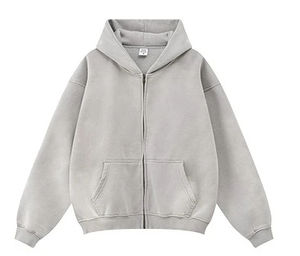 Sweats à capuche pour hommes surdimensionnés à manches longues délavés à l'acide qualité lourde plaine multicolore sweat à capuche avec fermeture éclair pour hommes - Product Image 2
