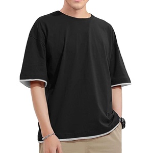 เสื้อยืดโอเวอร์ไซส์สีดำแบบสั่งทำพิเศษ เสื้อยืดผ้าฝ้ายสองชั้นสไตล์สตรีทแวร์ เสื้อยืดผู้ชาย/ผู้หญิงทรงหลวม ผู้ผลิตเสื้อยืด - Product Image 1