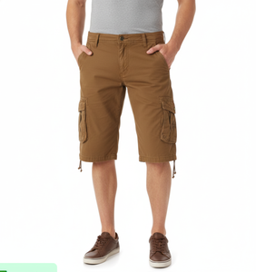 Durable <b>Khaki</b> Cargo <b>Shorts</b> for <b>Men</b> | Outdoor Adventure Apparel with Drawstring Hem & Pockets - Product Image 5