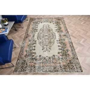 5.5x9.2 ft Rug, Vintage Turkish Rug, <b>Brown</b> Check <b>Wool</b> Rug - Product Image 5