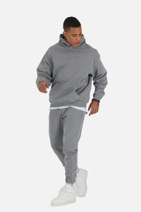 Ensemble de sport décontracté pour homme, streetwear d'hiver, sweat à capuche 100% coton molletonné épais 450 GSM, personnalisable, couleur unie - Product Image 3