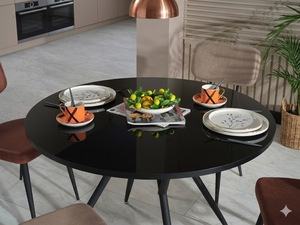 Ensemble de salle à manger moderne et luxueux de style industriel - Table ronde en verre trempé noir et chaises ergonomiques rembourrées pour la maison, le café et l'hôtel - Product Image 3