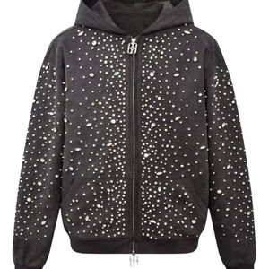 Sudadera Larga con Estampado de Cuadros y Adornos de Diamantes y Perlas Personalizada, Sudadera Prémium 100% Algodón para Primavera, Otoño e Invierno, Unisex - Product Image 5