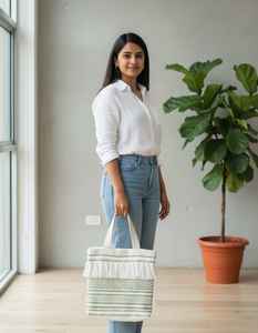 Bolso de Hombro de Moda para Mujer, Hecho a Mano, Ecológico, de Algodón, con Bordado, Cierre de Cremallera, Capacidad 3L+, Craftstages International - Product Image 2