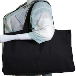 Tote <b>Bag</b> Plain Structured Sustainability Eco Friendly Recycled Organic <b>Black</b> Cotton Canvas Drawstring Handle Zipper Closure - Product Image 3