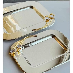 ถาดเสิร์ฟสแตนเลสขัดเงากระจกสำหรับชาและของหวานเหมาะสำหรับเครื่องครัวโรงแรมและร้านอาหาร - Product Image 2