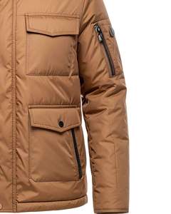 Chaqueta Acolchada Marrón para Hombre con Capucha, Chaqueta de Invierno Cálida con Múltiples Bolsillos, Ropa de Calle Informal, Cortavientos - Product Image 6