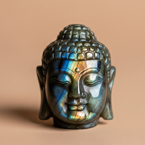 รูปปั้นพระพุทธรูปแกะสลักด้วยมือของขวัญธุรกิจลาบราดอไรต์แกะสลักด้วยมือคริสตัลบำบัดกึ่งมีค่าจากอินเดีย - Product Image 1