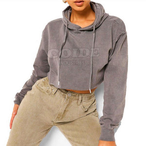 Sudadera con capucha informal de gran tamaño con hombros caídos, Top corto de algodón 100%, sudaderas con capucha de gimnasio para mujer - Product Image 4