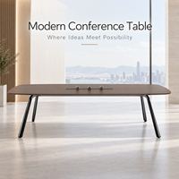 Table de conférence moderne pour entreprises, bureau long avec pieds en aluminium et bord biseauté pour salle de négociation