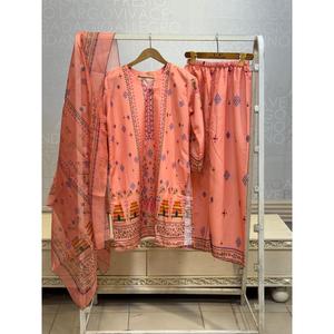FUSION LAWN Bohemian 3 PCS Suit SL00250 <b>Peach</b> Breathable Three-Quarter Sleeves Crepe Fabric - Product Image 4