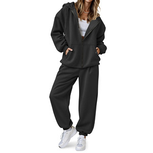 Haute qualité 100% coton survêtements unisexe à capuche et jogger ensembles grande taille fermeture éclair sweats à capuche pantalons de survêtement lavé 2 pièces ensemble pour hommes - Product Image 1