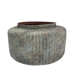 Macetas de Flores con Acabado de Patina Azul Texturizada, Hechas a Mano, Novedad, Macetas de Jardín Redondas de Hierro con Líneas - Product Image 2