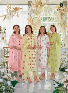 Conjunto de algodón puro de diseñador con fondo elegante hecho a mano y Dupatta naranja para bodas y festividades ocasiones especiales - Product Image 5