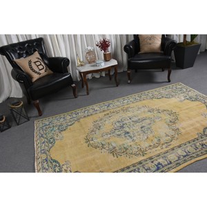 พรมตุรกีวินเทจสีเบจสีฟ้า5.2x7.6ฟุตคลาสสิกขนาดใหญ่ผ้าขนสัตว์ผ้าขนสัตว์สี่เหลี่ยมเย็บปะติดปะต่อกันสำหรับห้องโถงห้องพรม - Product Image 2