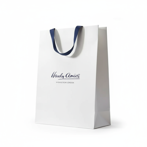 Bolsas de Compra de Papel Recubierto de Lujo Desechables Personalizadas, Materiales Reciclados, Impresión de Logotipo, Barnizado, Asa Flexiloop para Promoción - Product Image 2