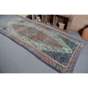 Grand tapis en laine rectangulaire turc vintage traditionnel rouge bleu Patchwork 4.4x11 pieds tapis de couloir en latex Design abstrait pour - Product Image 2