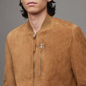 Chaqueta Ligera de Cuero Genuino de Vaca con Cuello Alto, Bordado Frontal, Estilo Urbano para Hombre, Cierre de Cremallera, Servicio Personalizado OEM - Product Image 5