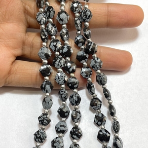 Perles en forme d'hexagone à facettes en obsidienne noire, perles de fantaisie en pierres précieuses naturelles de 7MM, fournitures de perles en gros - Product Image 6