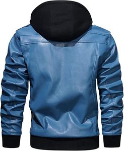 Veste en cuir épaisse de haute qualité pour homme, style streetwear d'hiver, finition élégante, coupe ajustée, poche avant, veste de motard - Product Image 3