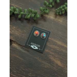 Navajo Handmade Pink Mohave Turquoise & <b>Sterling</b> <b>Silver</b> <b>Stud</b> Earrings Bezel Setting for Gift - Product Image 3