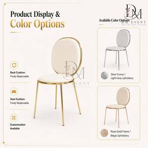 Chaise de salle à manger de mariage en acier inoxydable doré avec dossier carré arrondi et coussin blanc pour banquets d'hôtel - Vente en gros - Product Image 5