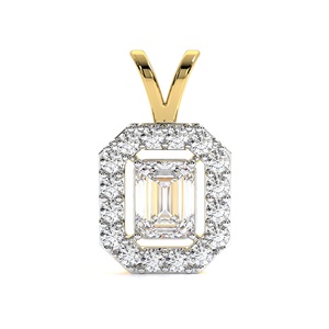 Emerald Cut Lab Grown Diamond Halo Pendant <b>Necklace</b> 14K Yellow Gold IGI Certified Bridal Wedding Luxury Jewelry Gift for Women - Product Image 1