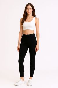 Pantaloni Yoga Comodi in Spandex/Poliestere, Lunghezza Caviglia, Vita Alta Elasticizzata, Tinta Unita, Tasche Cargo, Asciugatura Rapida, Senza Cuciture - Product Image 2