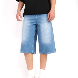 Shorts en jean décontractés pour hommes et femmes, coupe ample, taille mi-haute, couleur unie, respirants, effet usé, 100% coton, personnalisables avec logo OEM, été - Product Image 1