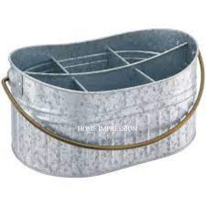 Galvanized Flatware <b>Caddy</b> Organizer for Home & <b>Kitchen</b> Counter top Outdoor Storage Pot With Wooden Handle Cutlery Holder <b>Caddy</b> - Product Image 2