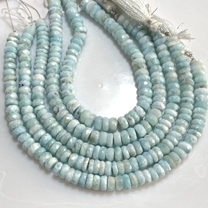 Cuentas de forma de Rondelle facetadas de Larimar natural, cuentas de Larimar de buena calidad para la fabricación de joyas - Product Image 5