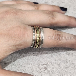 Twisted Spinner Band Bohemian Ring 925 Sterling Silver Women's Thumb Ring Fidget Handmade Jewelry Vintage Yoga Mens Spinner Ring - Product Image 4