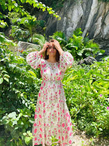 Venta caliente Maxi vestido de verano para mujer estilo bohemio suave con volantes ajuste y silueta acampanada Floral vacaciones mar vestido - Product Image 4