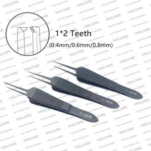Fórceps de tejido dentado quirúrgico oftálmico 0,4mm/0,6mm/0,8mm acero inoxidable con mango negro BY Vaslcare - Product Image 2