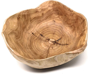 Bol de service en bois naturel poli, bol à pâte rustique, plateau décoratif de style fermier, motif floral artistique, écologique - Product Image 4