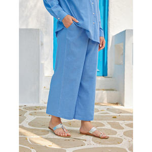 Pantalon palazzo évasé taille haute pour femme - Pantalon décontracté froissé et respirant - Product Image 1