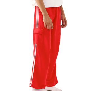 Pantalones de chándal acampanados de forro polar medio para hombre con logo personalizado, estilo casual, holgados, para exteriores, con rayas laterales, estilo hip hop, de corte oversize y holgado. - Product Image 1